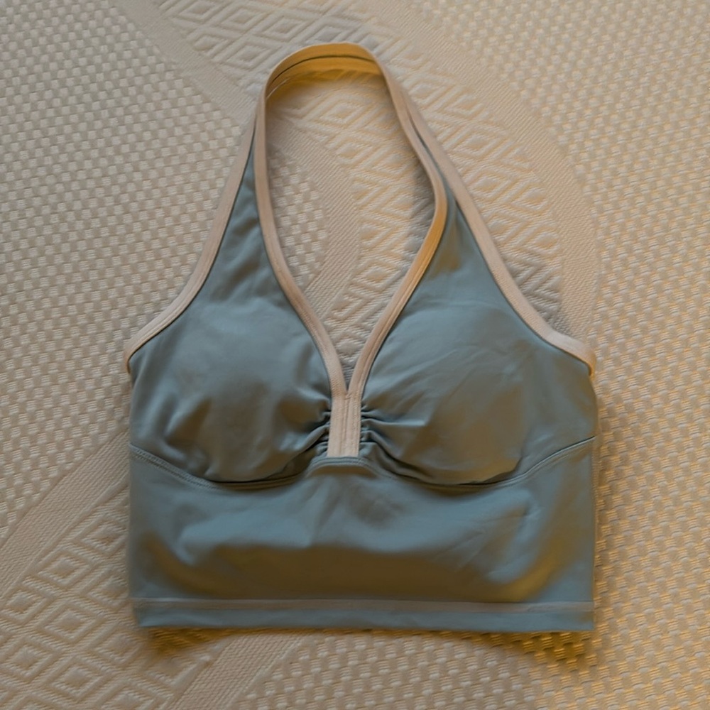 Frankies Bikinis Baby Blue Lively Halter Sports Bra